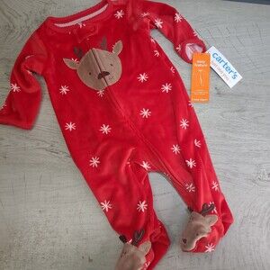 Carter's Size 3mo Christmas Holiday Reindeer Velour Sleep N' Play Soft Cuddly